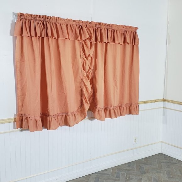 Vtg Sears Priscillas 102" W x 44" L Pumpkin Spice Ruffled Rod Pocket USA 2 Panel - Picture 2 of 5